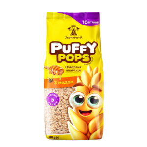 Сухий сніданок з повітряної пшениці Puffy Pops Зерновита зі смаком меду, 150 г